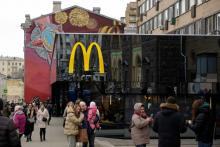 Le McDonald's de la place Pouchkine, le 13 mars 2022, le premier à avoir ouvert à Moscou en janvier 1990, peu avant l'effondrement de l'URSS