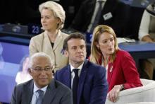 Emmanuel Macron, Ursula von der Leyen, Roberta Metsola et Antonio Costa