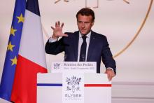 Le président Emmanuel Macron prononce un discours lors d'une réception des préfets au palais de l…