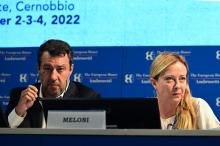 Les leaders de La Ligue Matteo Salvini (g) et de Fratelli d'Italia Giorgia Meloni à Cernobbio, en…