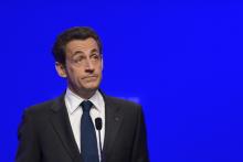 Nicolas Sarkozy s'adresse à ses partisans réunis salle de la Mutualité après les résultats du second