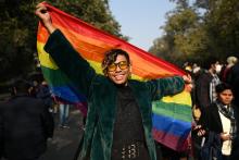 Des manifestants en faveur des droits des personnes LGBTQ défilent à New Delhi en Inde, le 8 janvier