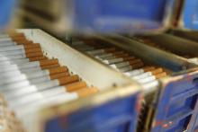 Des cigarettes dans des boîtes à la Manufacture corse des tabacs (Macotab), le 8 février 2023 à